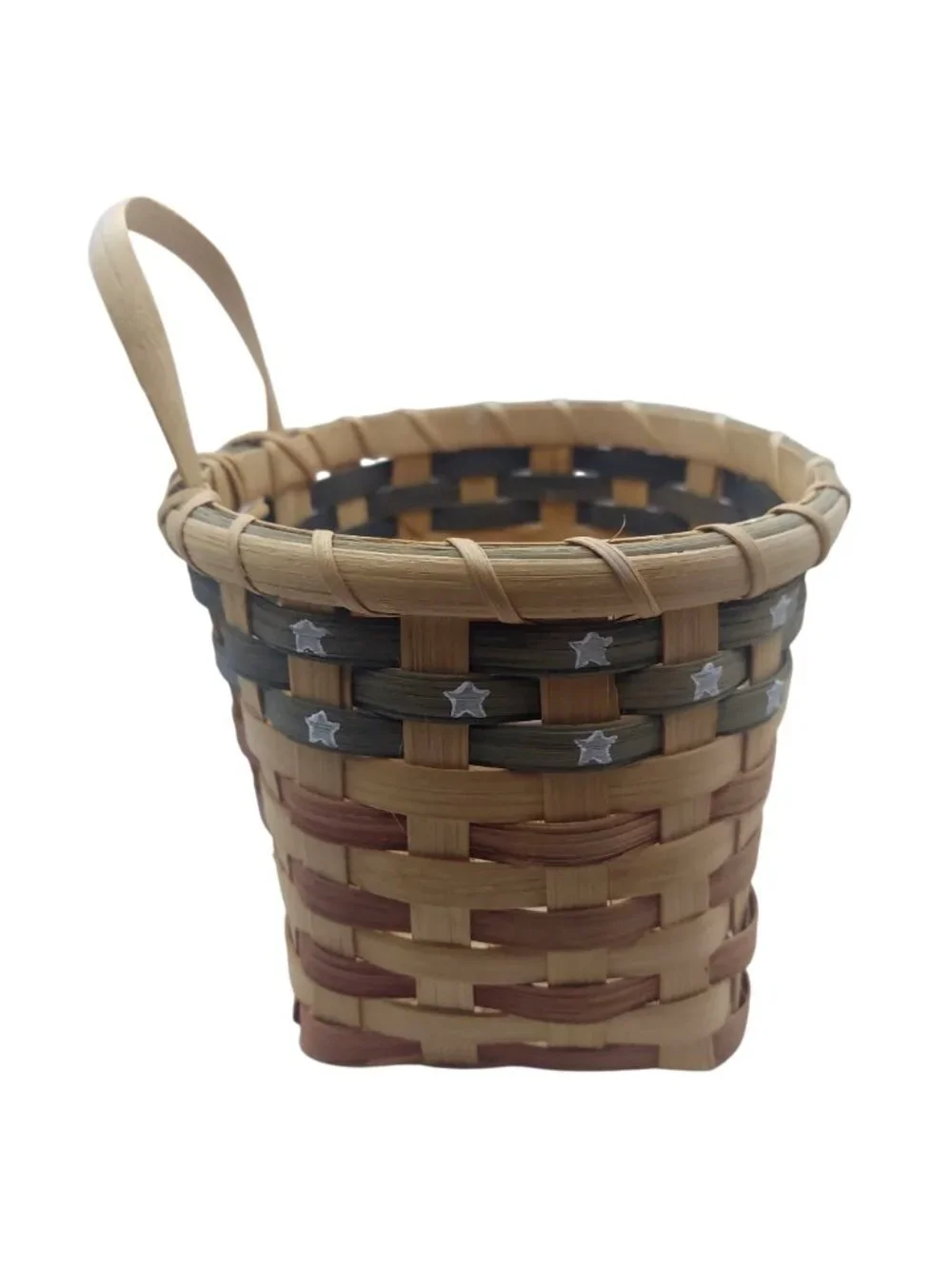 Handcrafted Americana Patriotic Basket Handle Red White Blue Woven Wall Pocket